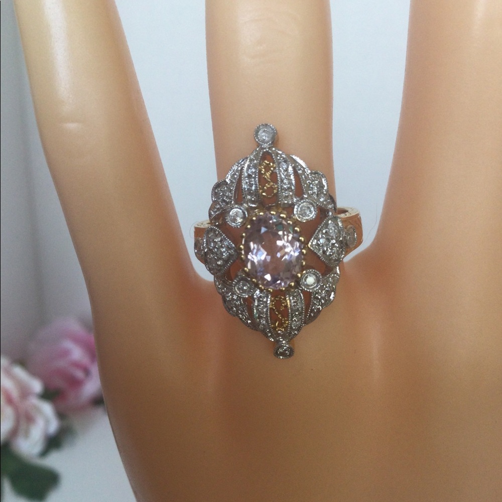 14k ROSE GOLD KUNZITE, DIAMOND RING - Picture 1 of 6